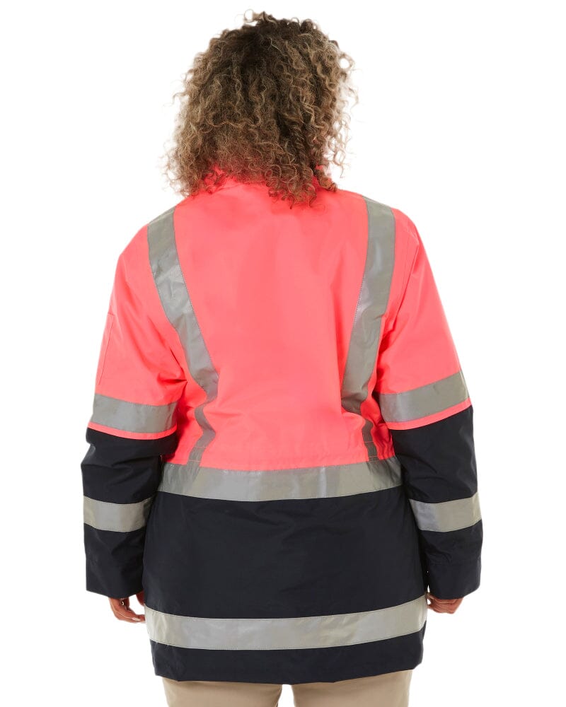 Womens Taped Hi Vis 5 In 1 Rain Jacket - Pink/Navy