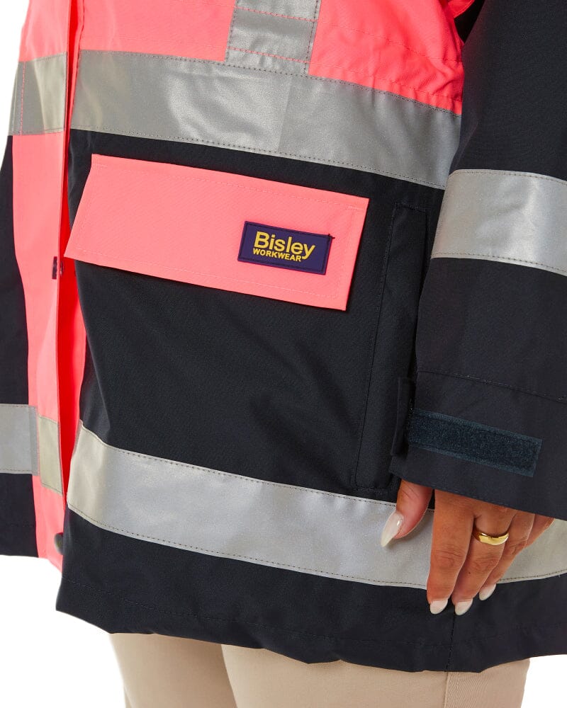 Womens Taped Hi Vis 5 In 1 Rain Jacket - Pink/Navy