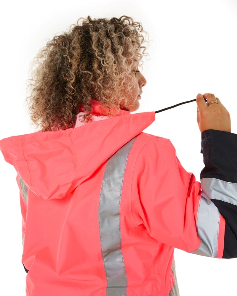 Womens Taped Hi Vis 5 In 1 Rain Jacket - Pink/Navy