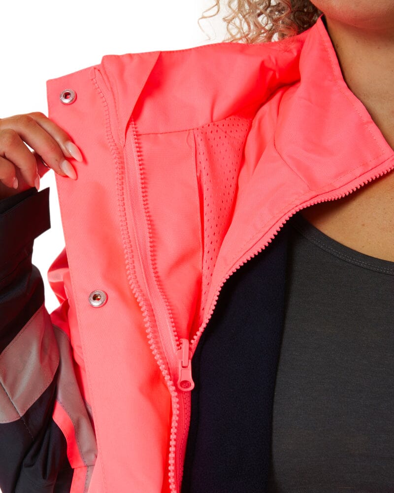 Womens Taped Hi Vis 5 In 1 Rain Jacket - Pink/Navy