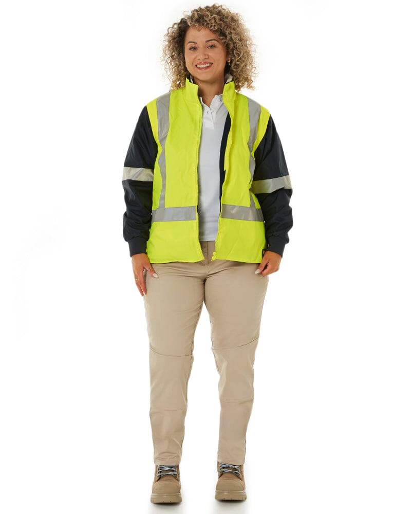 Womens Taped Hi Vis 5 In 1 Rain Jacket - Yellow/Navy