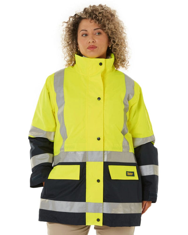 Womens Taped Hi Vis 5 In 1 Rain Jacket - Yellow/Navy