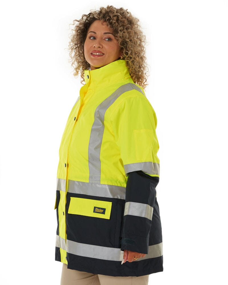 Womens Taped Hi Vis 5 In 1 Rain Jacket - Yellow/Navy