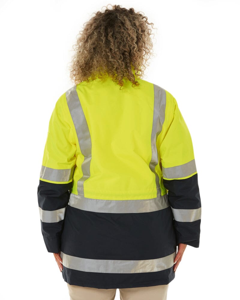 Womens Taped Hi Vis 5 In 1 Rain Jacket - Yellow/Navy