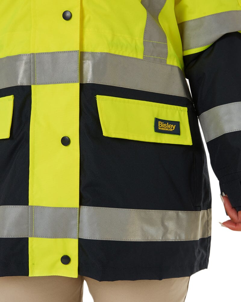 Womens Taped Hi Vis 5 In 1 Rain Jacket - Yellow/Navy