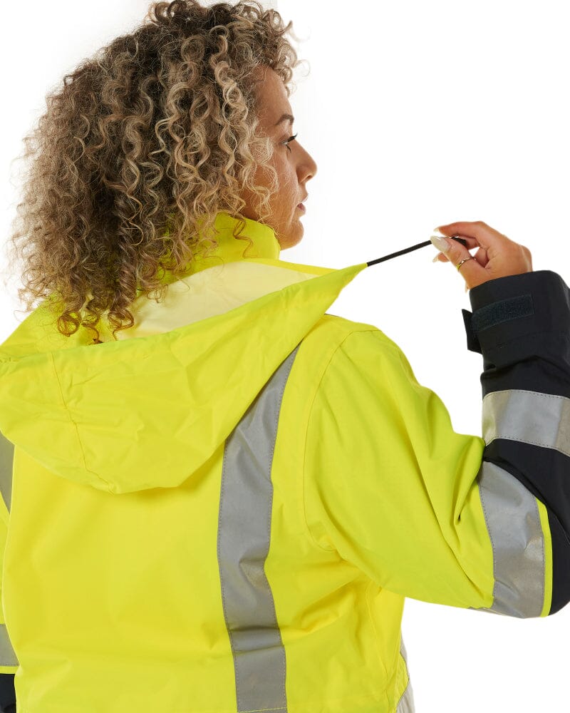 Womens Taped Hi Vis 5 In 1 Rain Jacket - Yellow/Navy