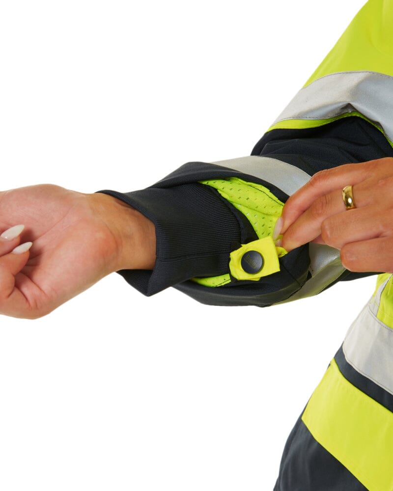 Womens Taped Hi Vis 5 In 1 Rain Jacket - Yellow/Navy