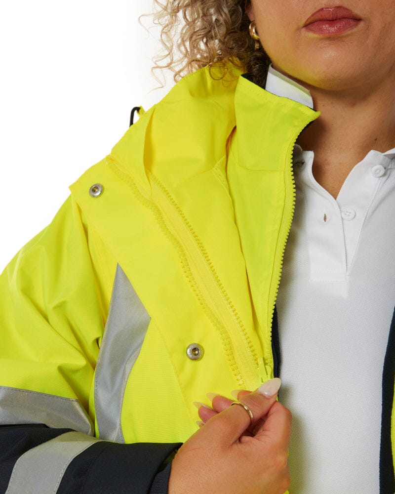 Womens Taped Hi Vis 5 In 1 Rain Jacket - Yellow/Navy