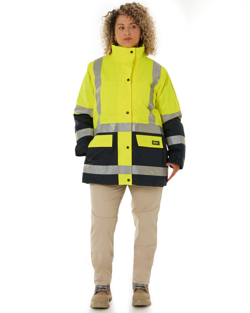 Womens Taped Hi Vis 5 In 1 Rain Jacket - Yellow/Navy