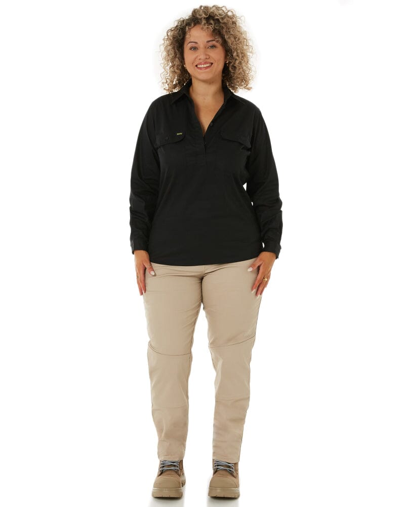 Womens Closed Front Lightweight LS Drill Shirt - Black