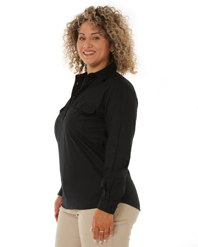 Womens Closed Front Lightweight LS Drill Shirt - Black