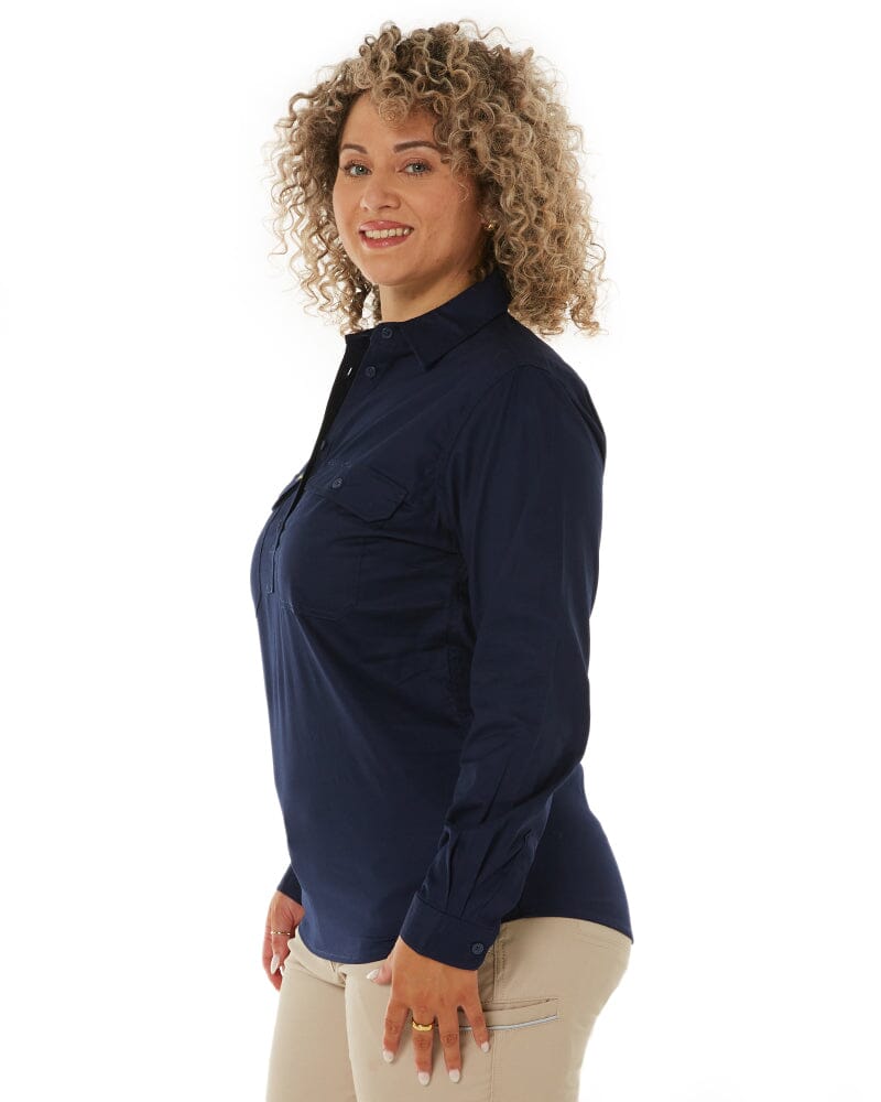 Womens Closed Front Lightweight LS Drill Shirt - Navy