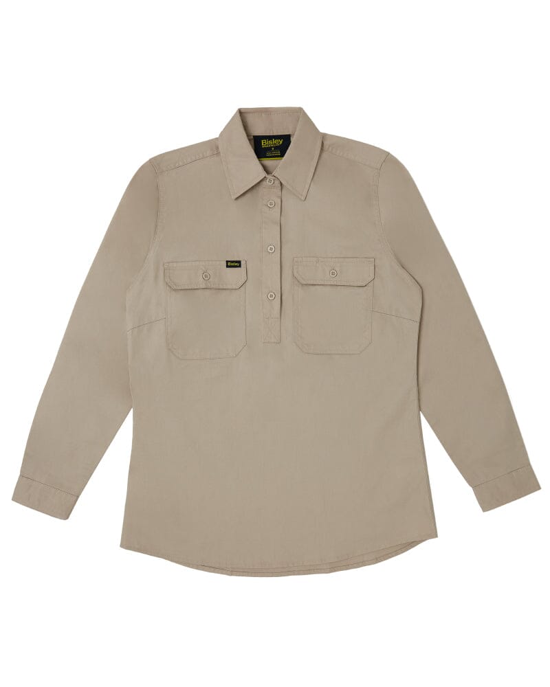 Womens Closed Front Lightweight LS Drill Shirt - Sand