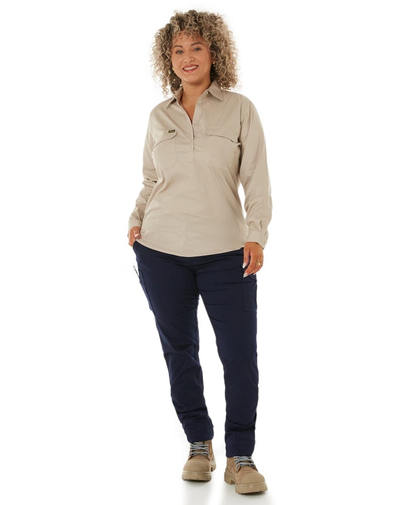 Womens Closed Front Lightweight LS Drill Shirt - Sand