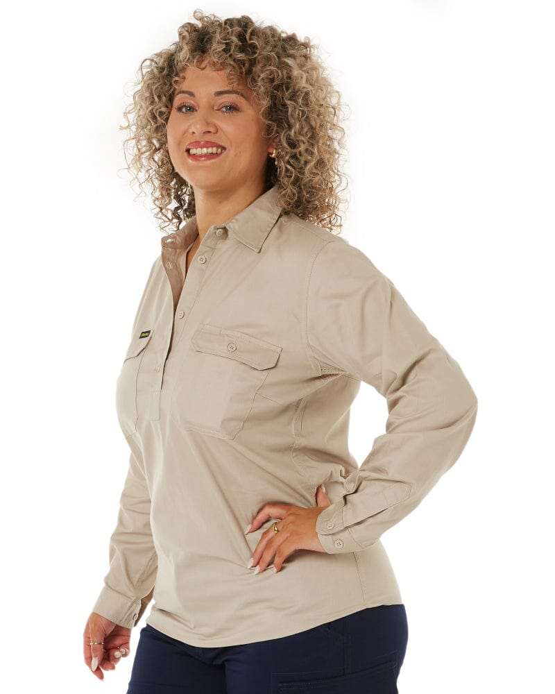 Womens Closed Front Lightweight LS Drill Shirt - Sand