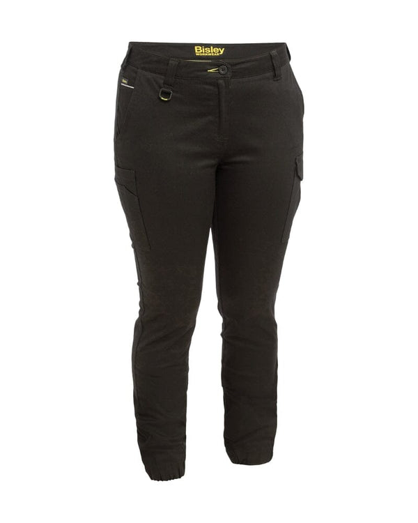 Womens Cotton Cargo Cuffed Pants - Black