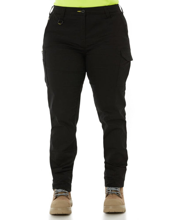 Womens Cotton Cargo Cuffed Pants - Black