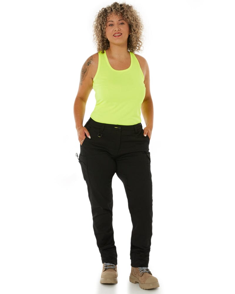 Womens Cotton Cargo Cuffed Pants - Black