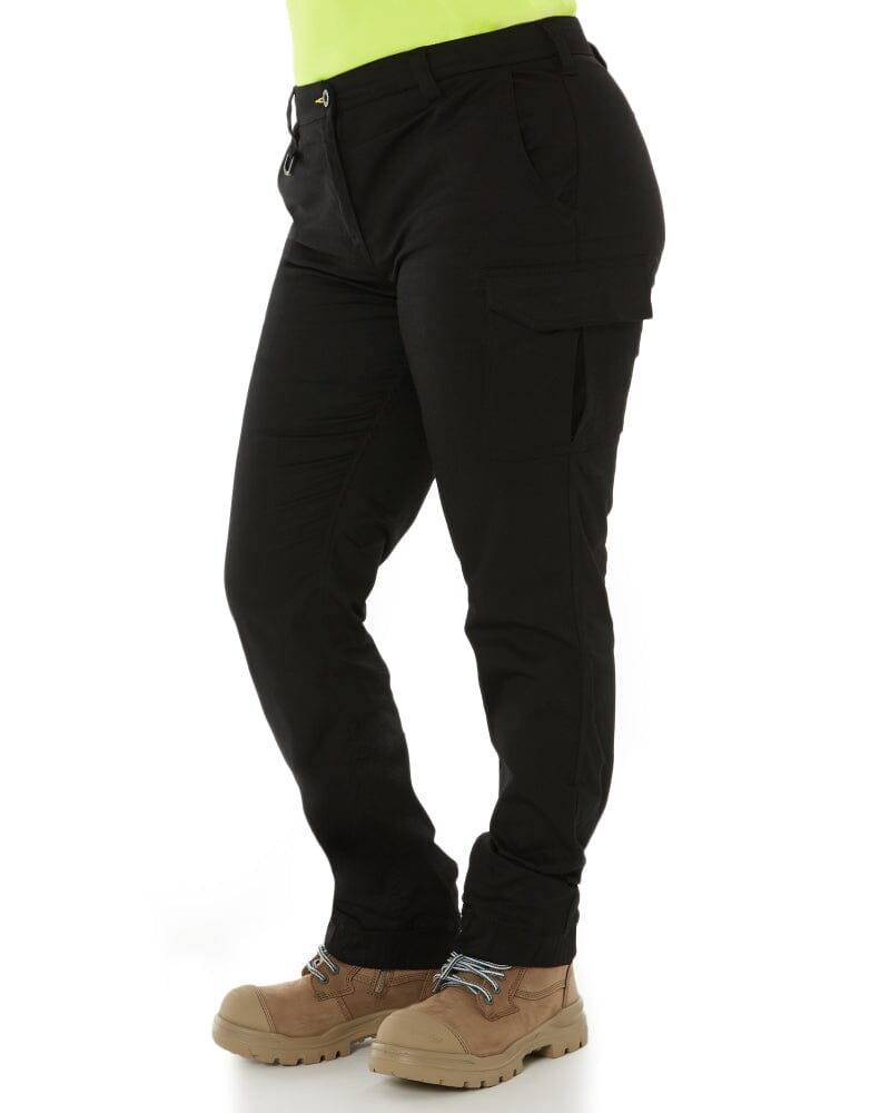 Womens Cotton Cargo Cuffed Pants - Black