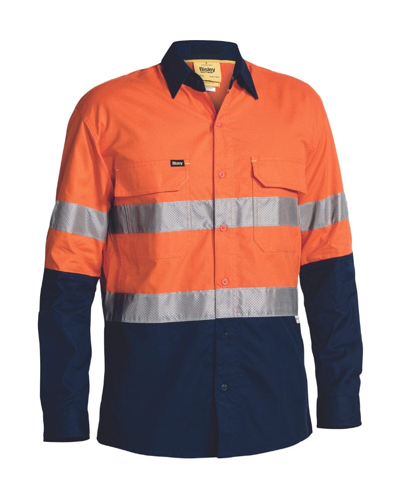 X Airflow Taped Hi Vis LS Ripstop Shirt * - Orange/Navy