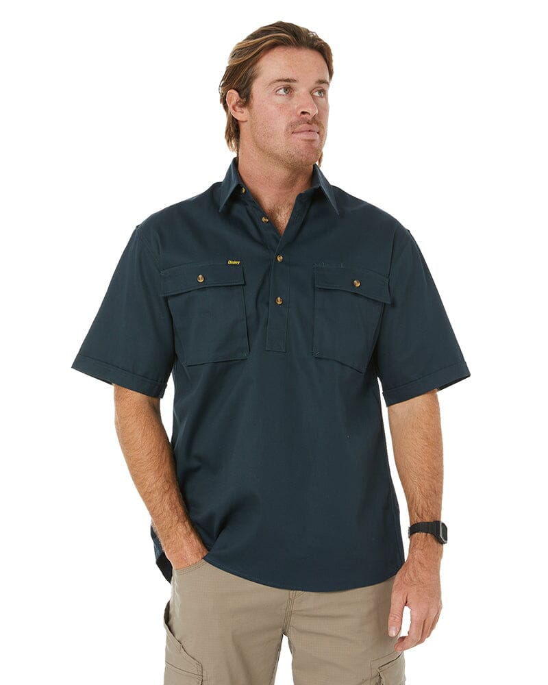 Bisley Closed Front Mens Cotton Drill SS Shirt - Bottle | Buy Online