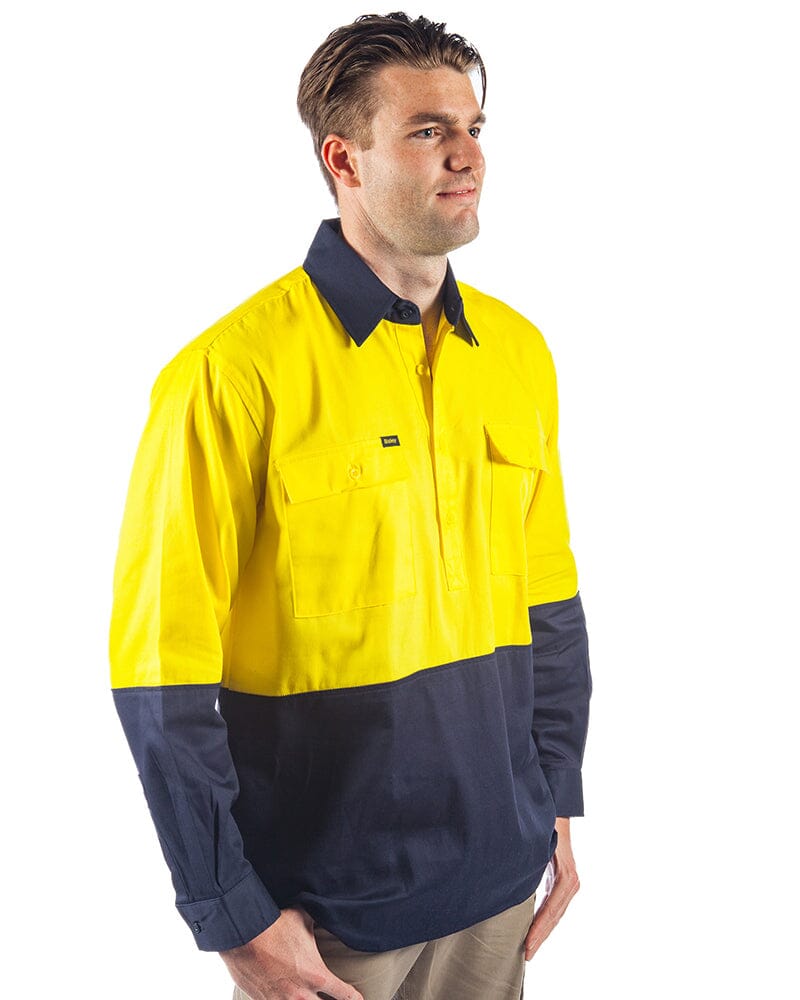 Tradies Hi Vis Closed Front LS Shirt Value Pack - Yellow/Navy