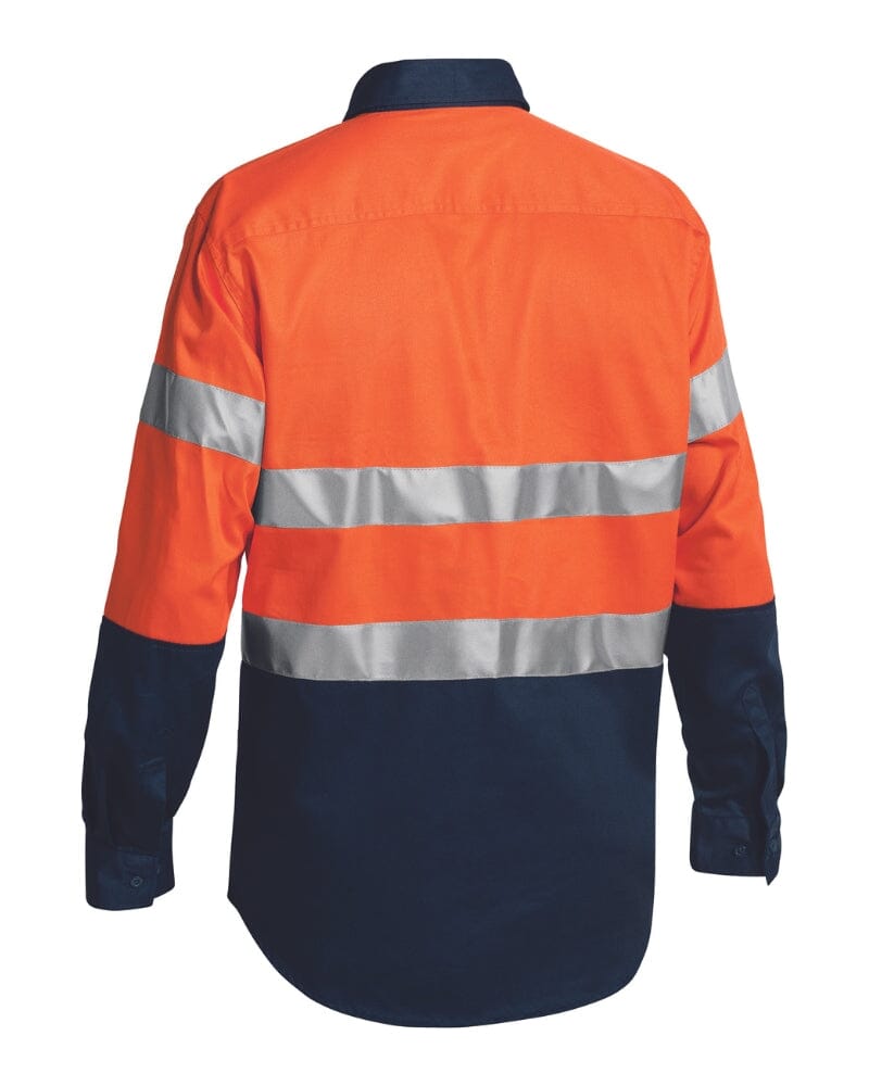 Taped Hi Vis Closed Front LS Drill Shirt * - Orange/Navy