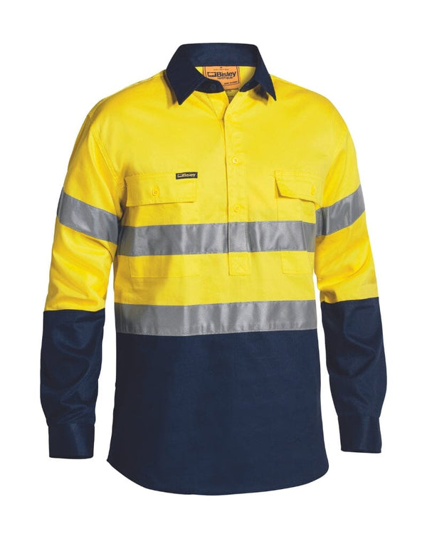 Taped Hi Vis Closed Front LS Drill Shirt * - Yellow/Navy