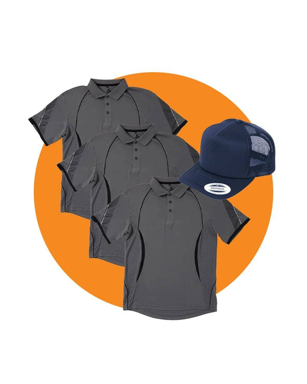 Tradies Razor Polo Value Pack - Ash/Black