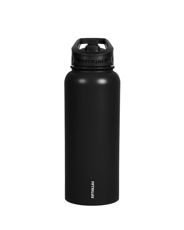 1L Bottle With Strawcap Lid - Matte Black