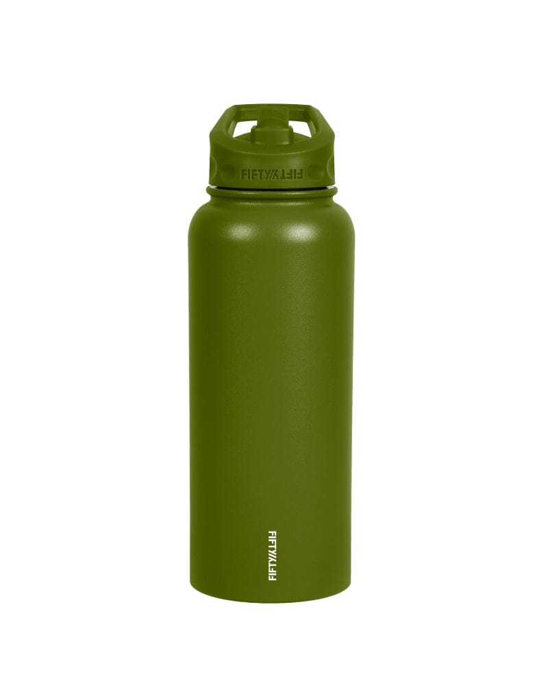 1L Bottle With Strawcap Lid - Olive Green