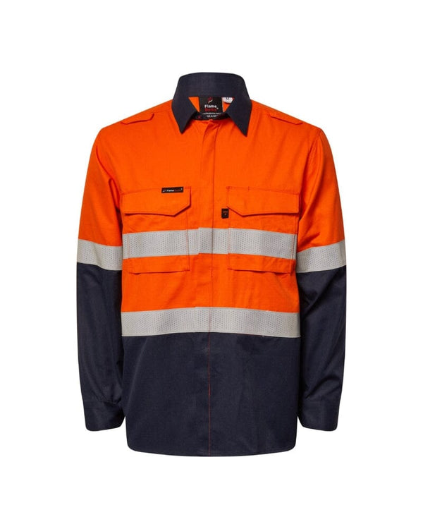 Hi Vis Reflective Shirt With Gusset Sleeves - Orange/Navy