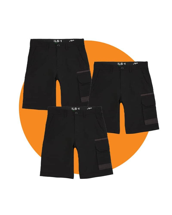 Tradies LS-1 Lightweight Cargo Short Value Pack - Black