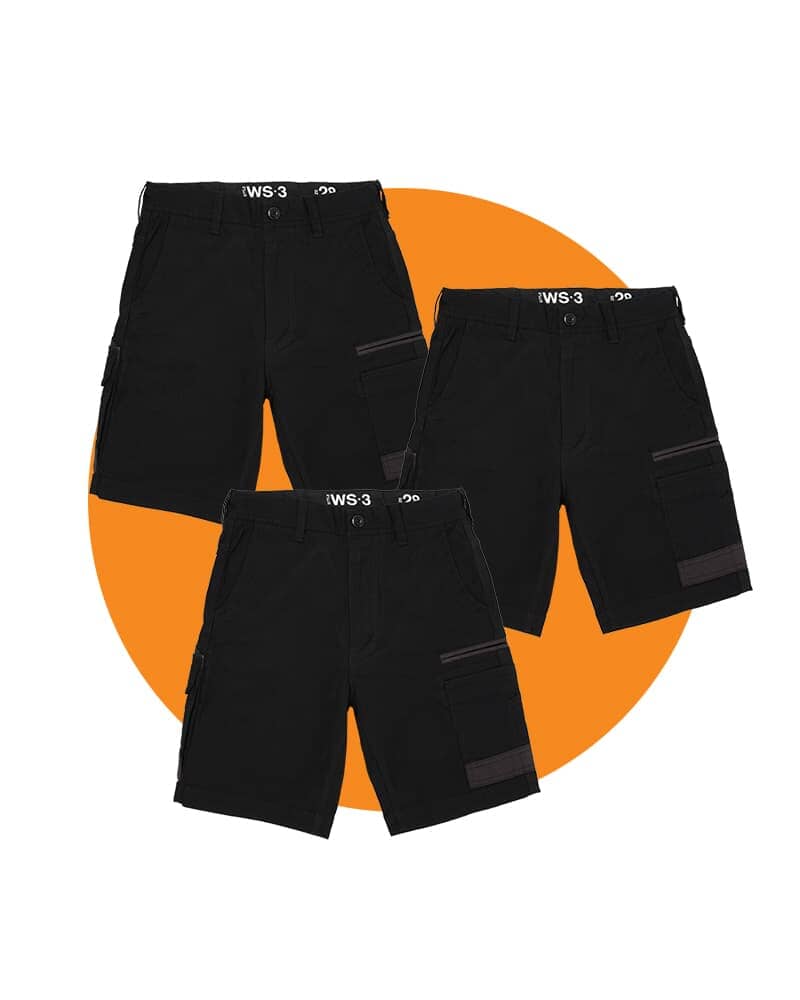 Tradies WS-3 Stretch Work Short Value Pack - Black