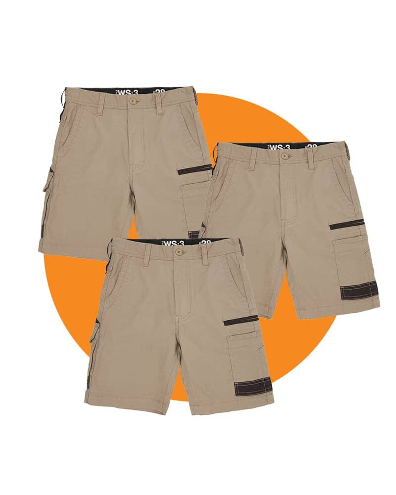 Tradies WS-3 Stretch Work Short Value Pack - Khaki