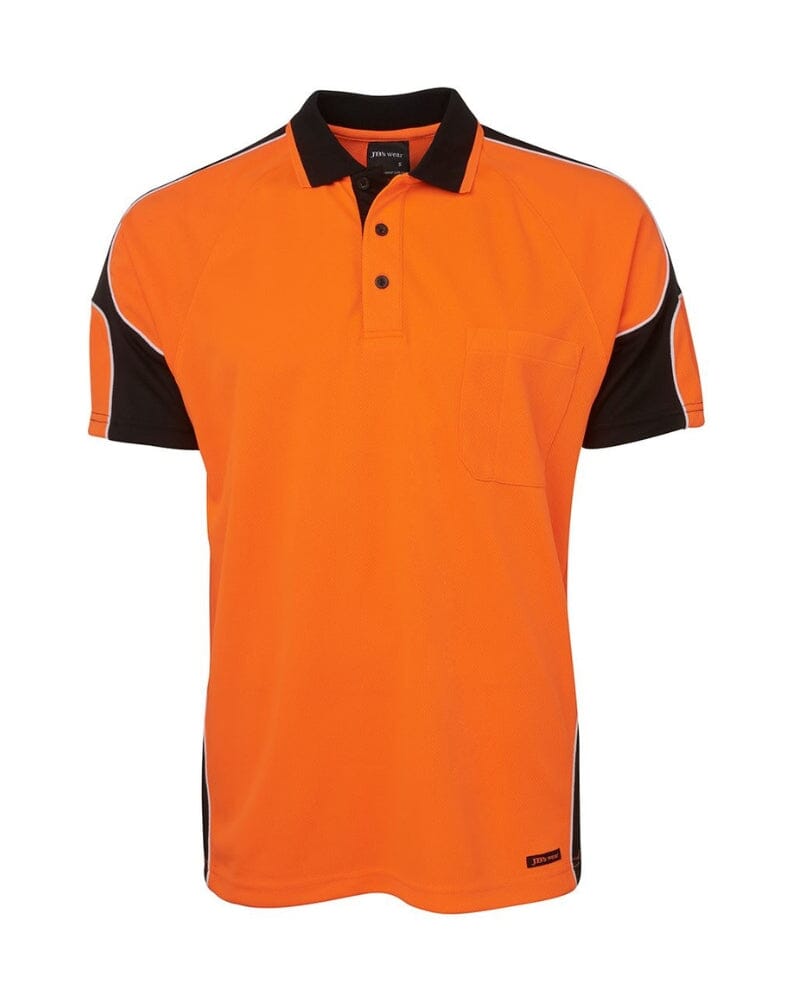 Hi Vis Short Sleeve Arm Panel Polo Shirt - Orange/Black