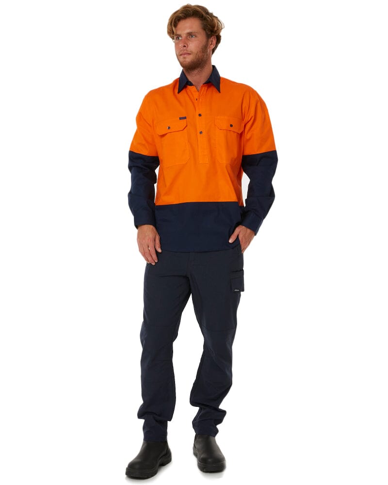 Vented Closed Front Lightweight LS Shirt - Orange/Navy