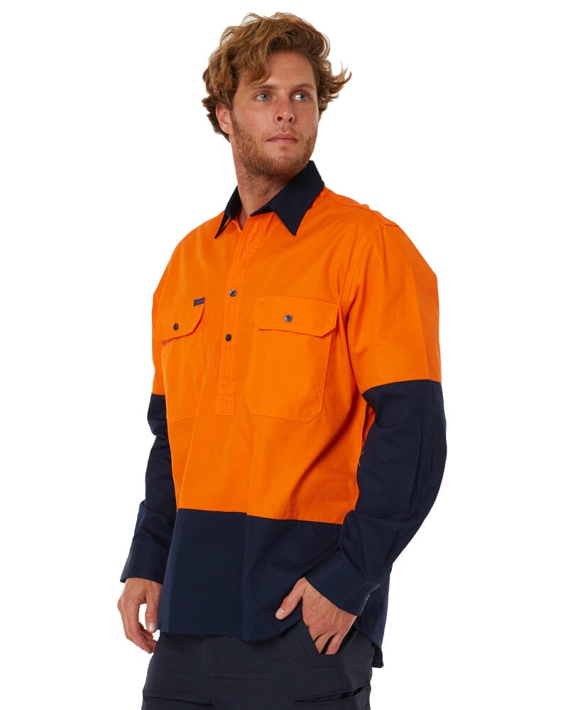 Vented Closed Front Lightweight LS Shirt - Orange/Navy