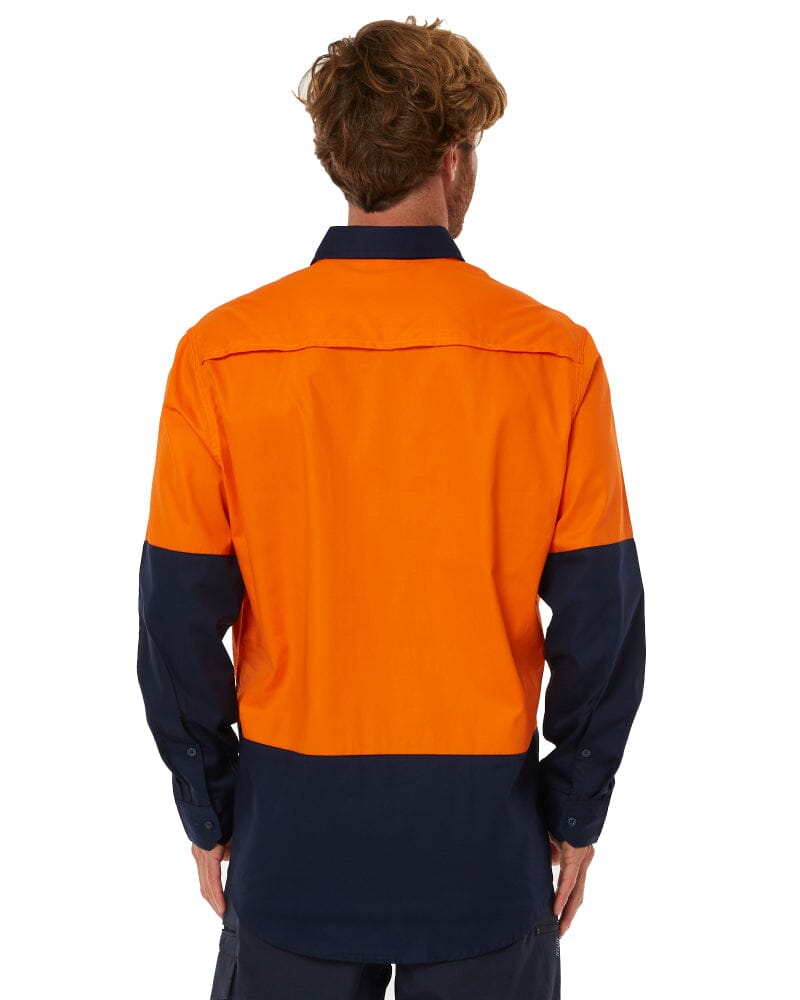 Vented Closed Front Lightweight LS Shirt - Orange/Navy