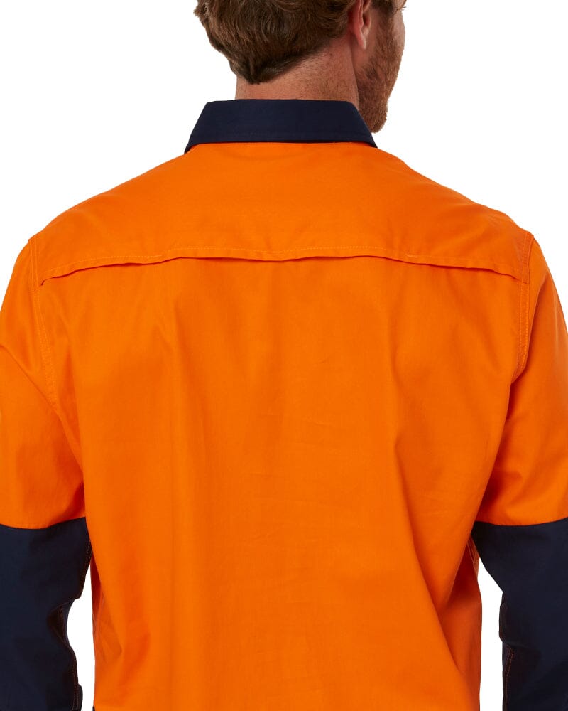 Vented Closed Front Lightweight LS Shirt - Orange/Navy