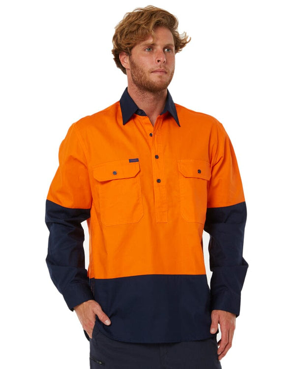 Vented Closed Front Lightweight LS Shirt - Orange/Navy