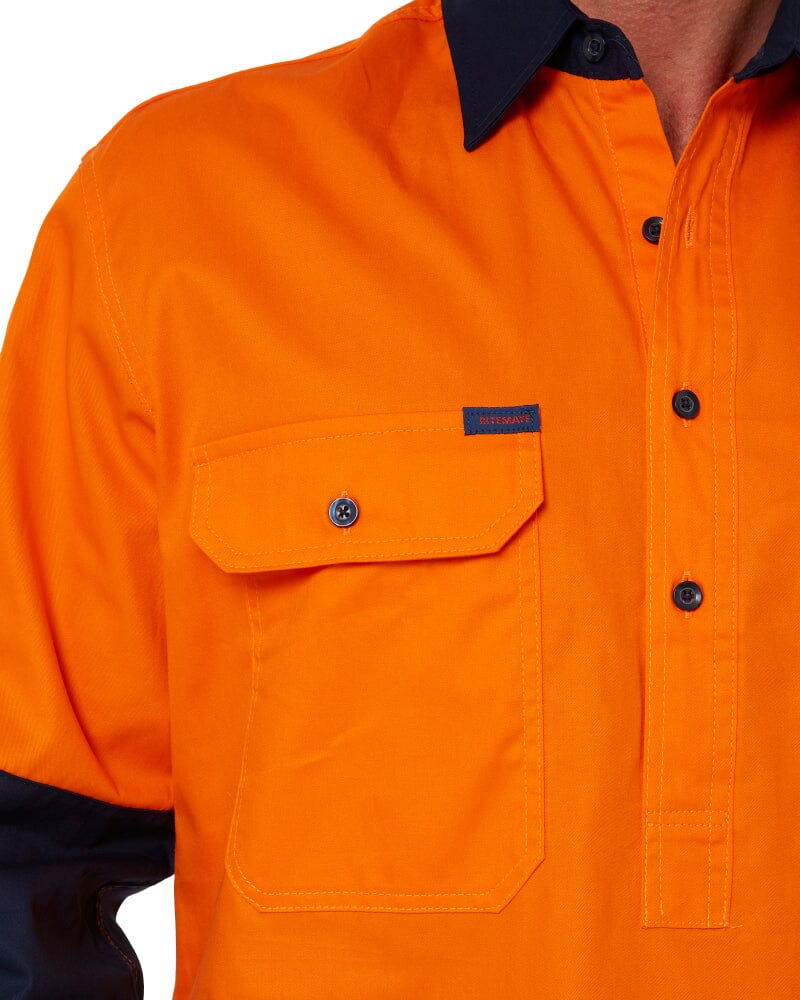 Vented Closed Front Lightweight LS Shirt - Orange/Navy