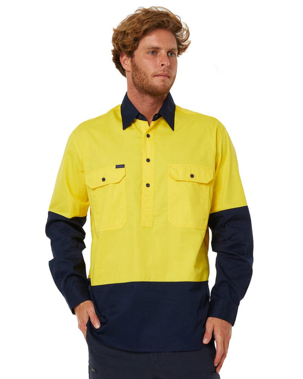 Vented Closed Front Lightweight LS Shirt - Yellow/Navy