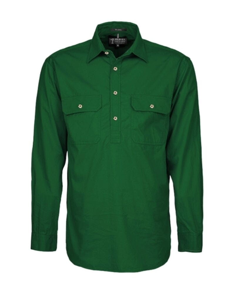 Closed Front Cotton Twill Shirt LS - Green
