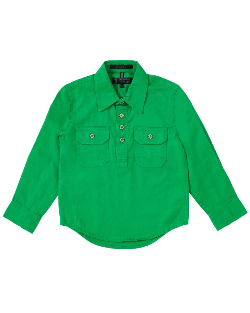 Kids Closed Front Shirt LS - Emerald