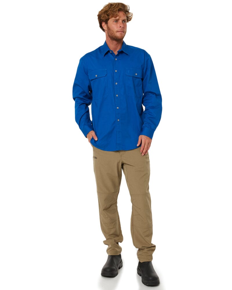 Open Front Cotton Twill LS Shirt - Cobalt