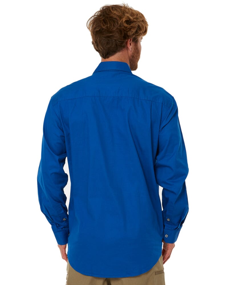 Open Front Cotton Twill LS Shirt - Cobalt