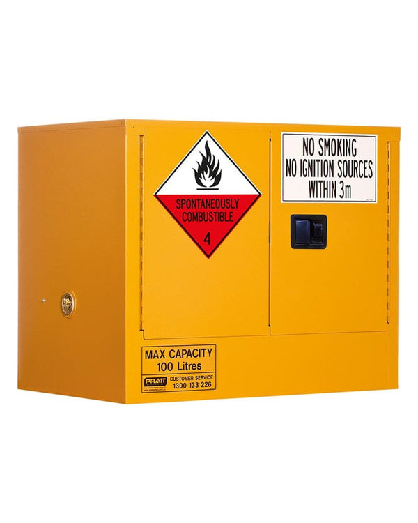 Class 4 Dangerous Goods Storage Cabinet 100L 2 Doors 1 Shelf - Yellow