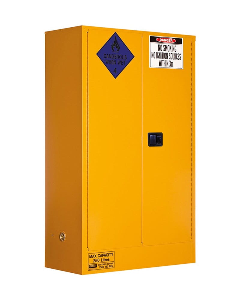 Class 4 Dangerous Goods Storage Cabinet 250L 2 Doors 3 Shelves - Yellow