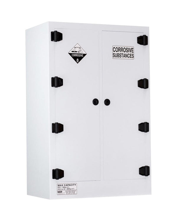 Corrosive Substance Storage Cabinet Polypropylene 250L 2 Doors 6 Shelves - White